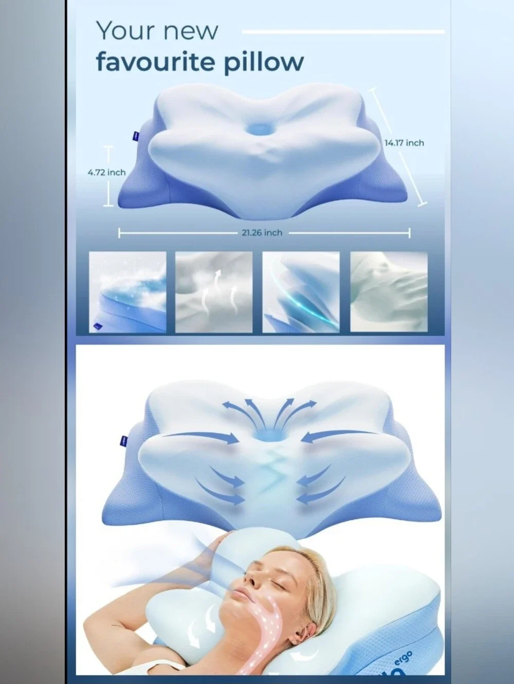 Set Of 2 For The Price Of One! Derila Ergo Cervical Neck Pillow Used Once